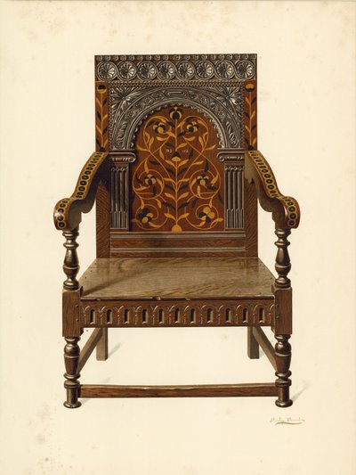 Oak Inlaid Chair by Shirley Charles Llewellyn Slocombe